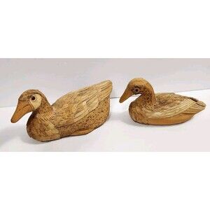 Pair Vintage Ducks Corn Husk Wood Shavings (2)